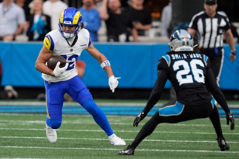 Rams’ Puka Nacua scores receiving, rushing TD in first half vs. Panthers
